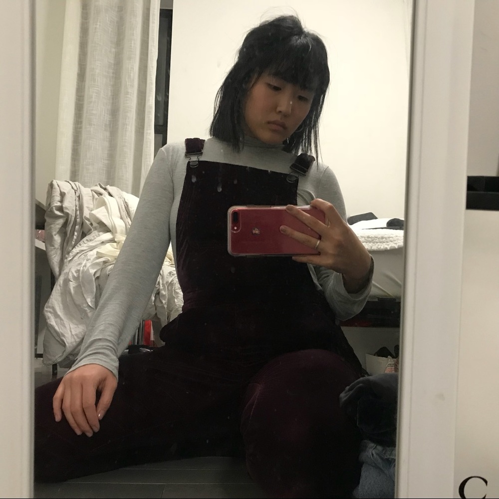 free people maroon velvet overalls